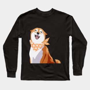 Happy Shiba Inu - Orange Bandana Long Sleeve T-Shirt